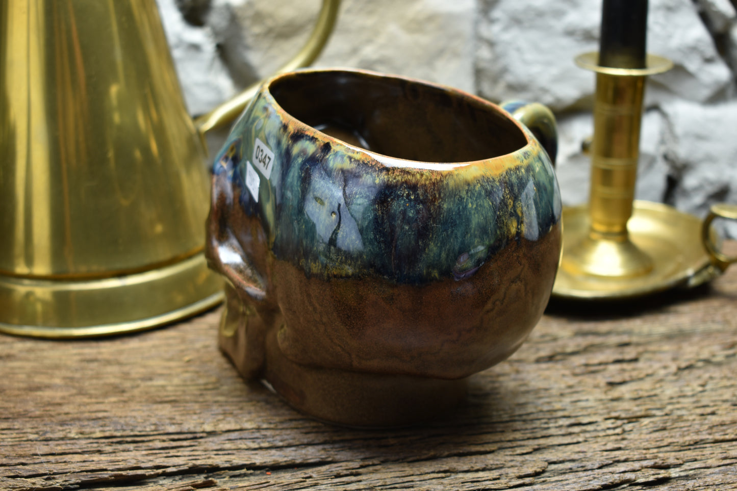 Skull mug Large 800ML blue/brown/green glaze 2