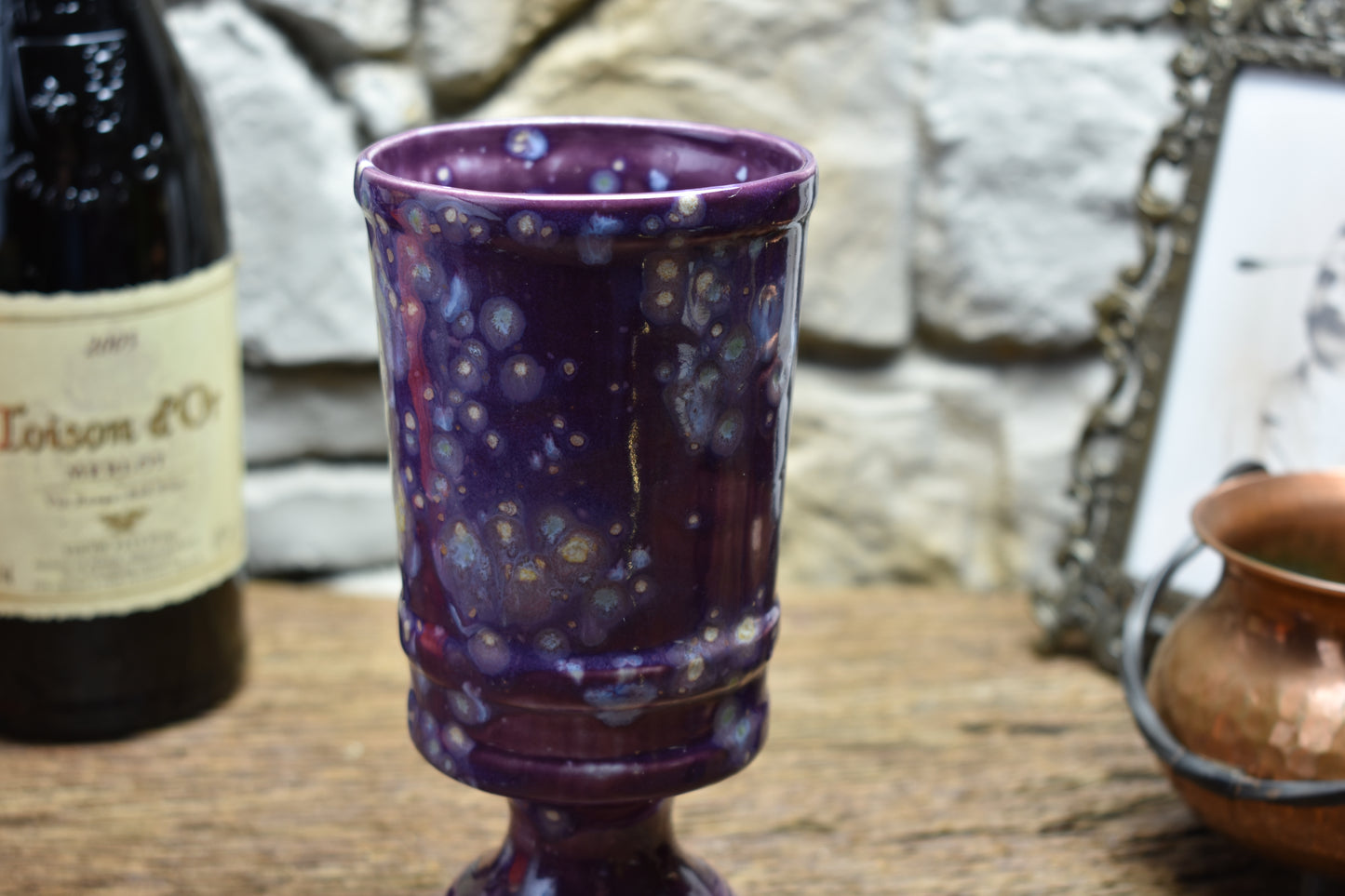 Handmade ceramic chalice - purple effect glaze