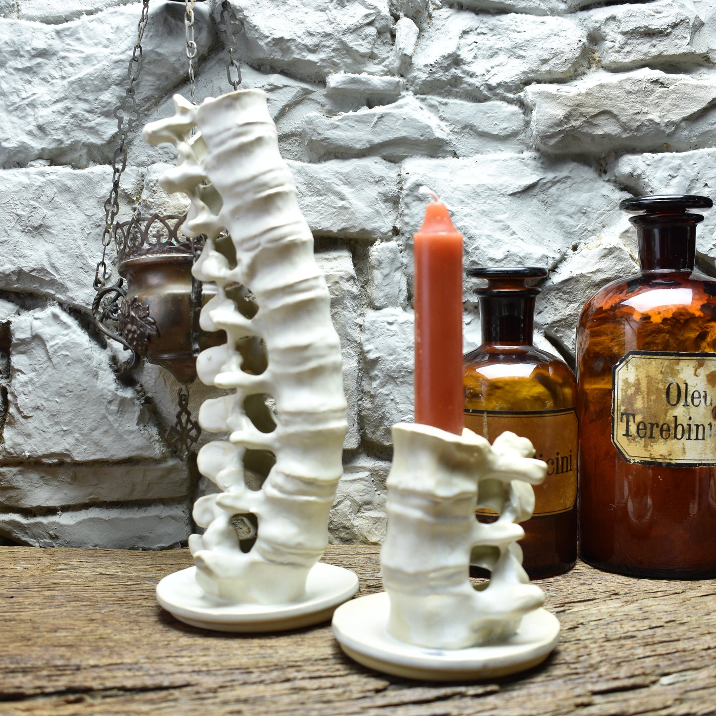 Handmade ceramic spine candle holder large white matt