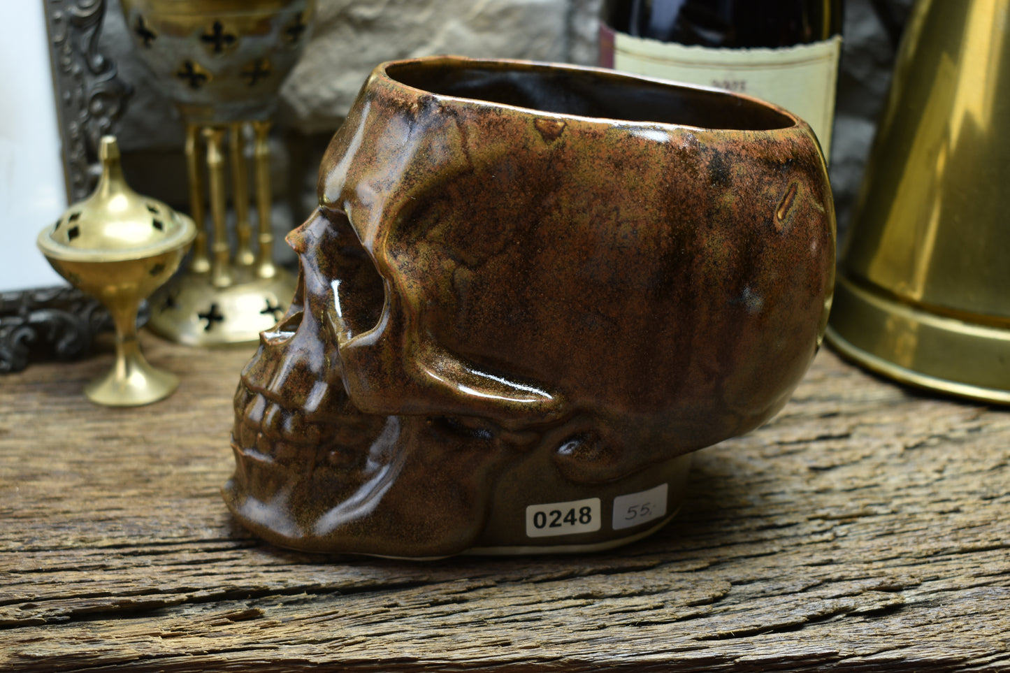 Skull mug Large brown effect glaze