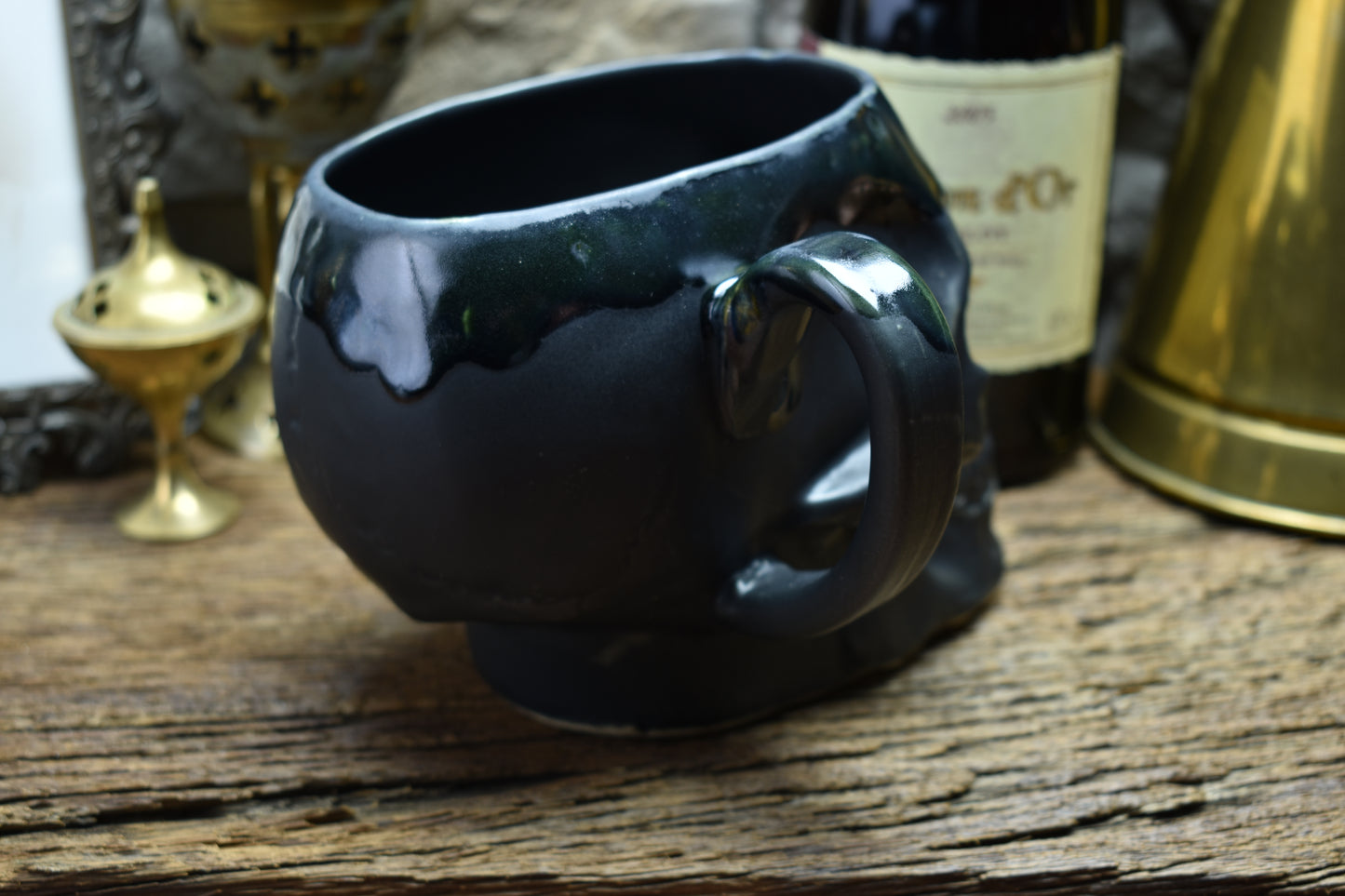 Skull mug Large matt black and shiny effect glaze