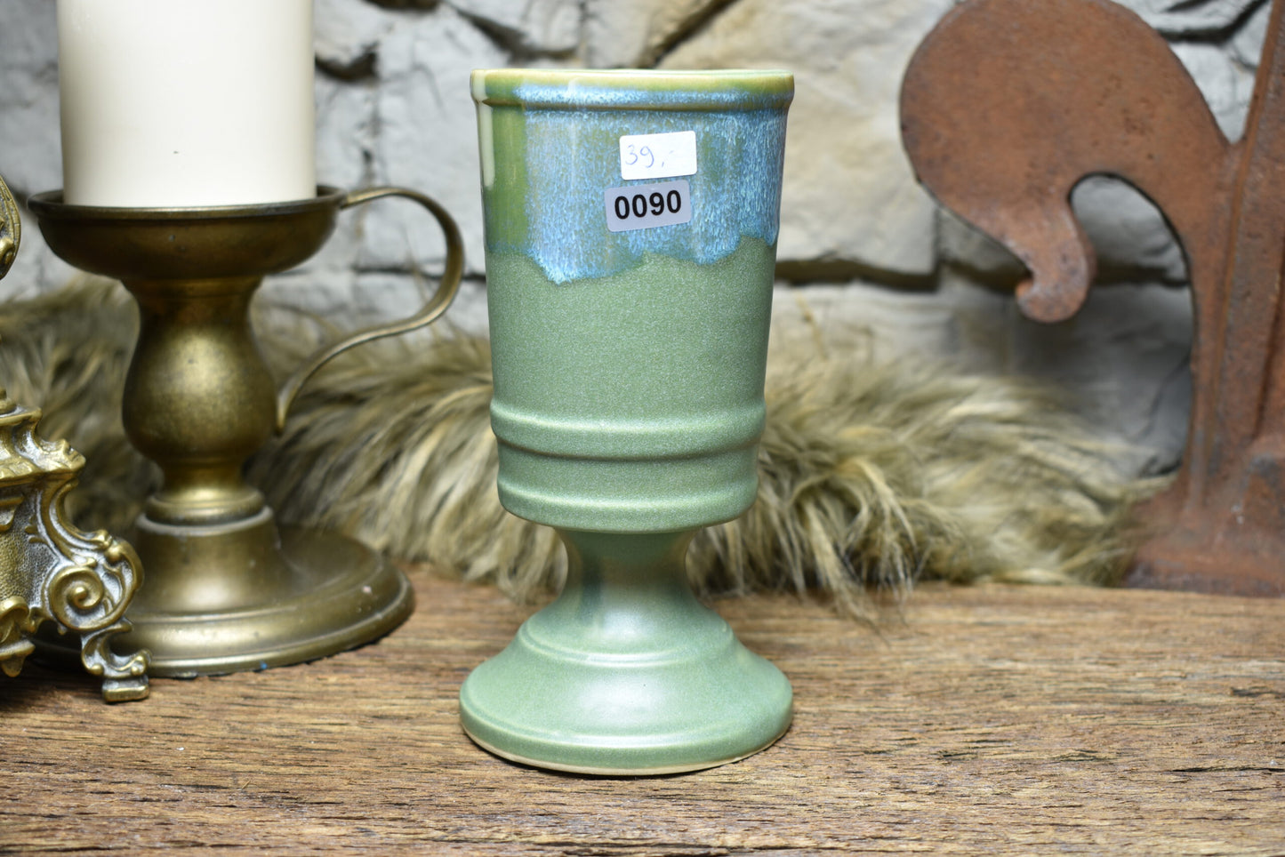 Handmade ceramic chalice 330ML with green matt and effect glaze 2