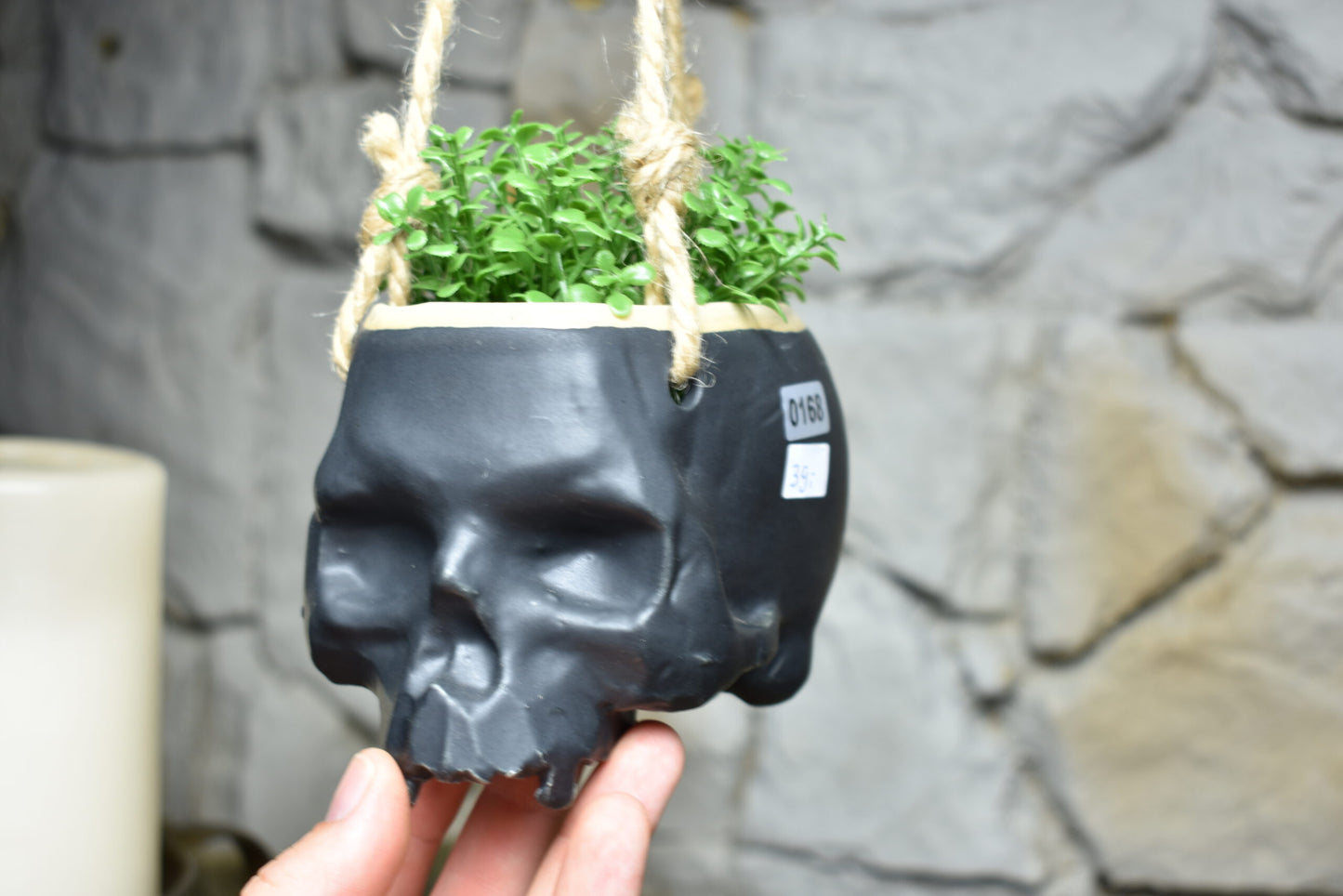 Small hanging skull plantpot black matt