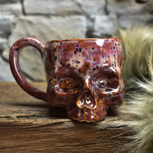 Skull mug green bordeaux and black dotts effect