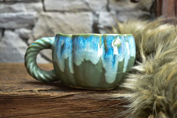 Pumpkin mug matt green and blue effect 2