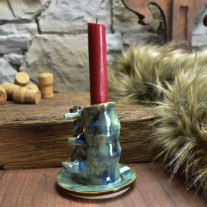 Handmade ceramic small spine candle holder brown/blue effect 2