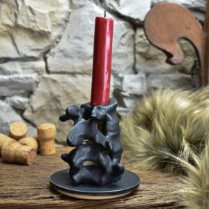 Handmade ceramic small spine candle holder matt black
