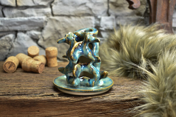 Handmade ceramic small spine candle holder brown/blue effect 1 - Image 5