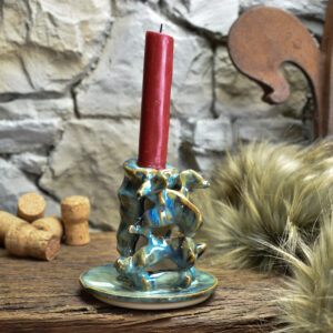 Handmade ceramic small spine candle holder brown/blue effect 1
