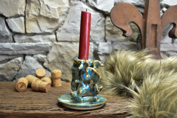 Handmade ceramic small spine candle holder brown/blue effect 1