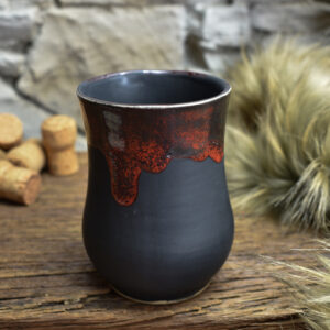 Handmade ceramic cup with black matt and red glaze 2
