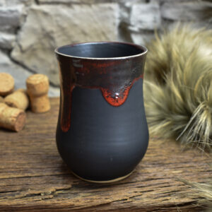 Handmade ceramic cup with black matt and red glaze 1