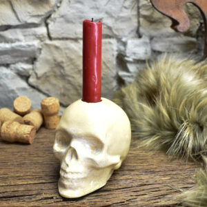 Handmade ceramic skull candle holder beige