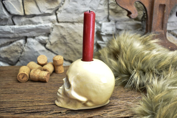 Handmade ceramic skull candle holder beige - Image 2