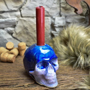 Handmade ceramic skull candle holder matt purple and shiny blue
