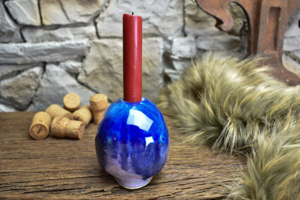Handmade ceramic skull candle holder matt purple and shiny blue - Image 2