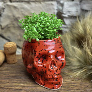 Small skull plantpot red with black spots