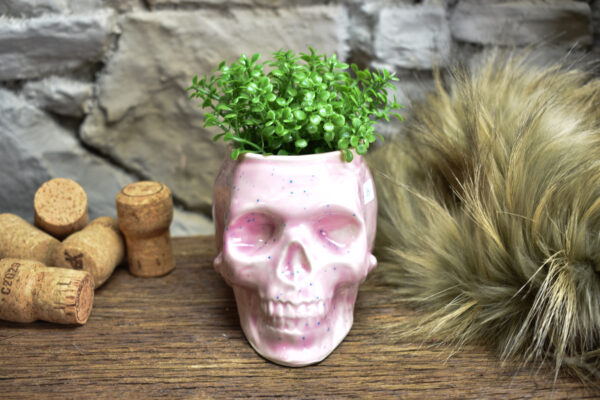 Small skull plantpot light pink with small dotts