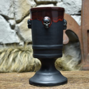 Handmade ceramic skull chalice 330ML with black matt and red glaze