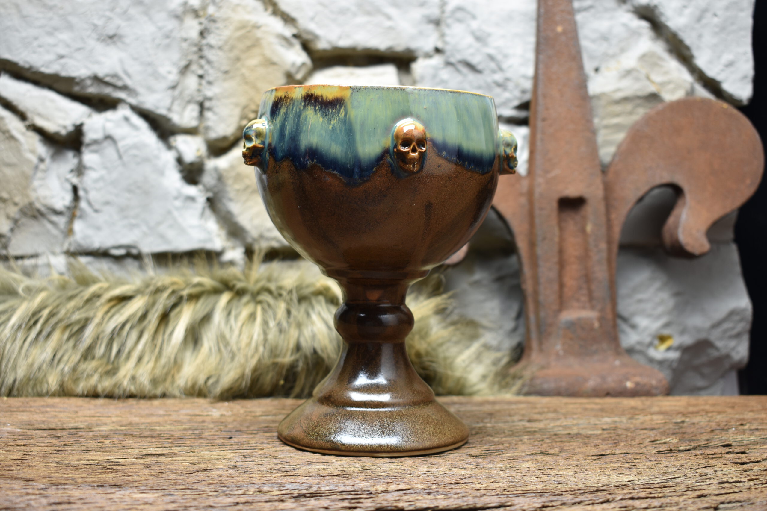 Handmade ceramic grail 500ML with brown and effect glaze
