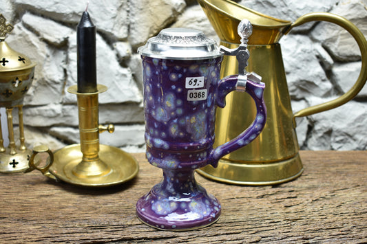 Handmade ceramic chalice with pewter lid - purple effect glaze