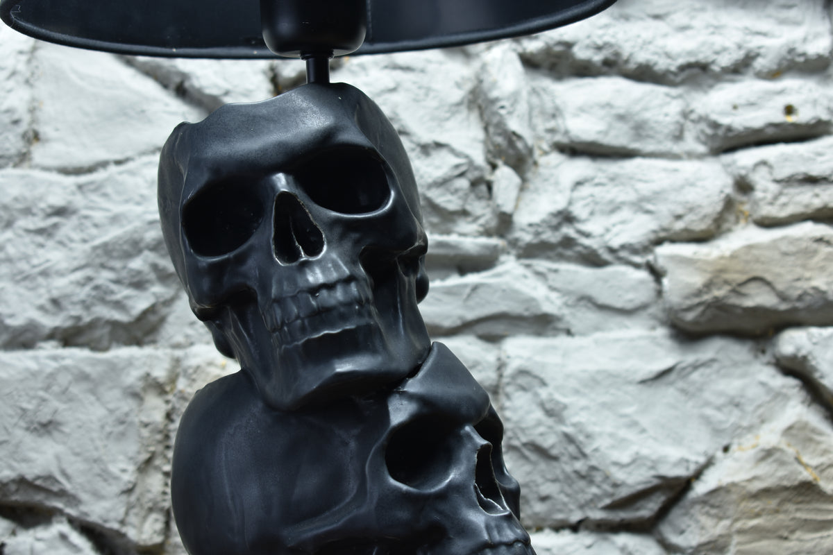 Handmade ceramic skull lamp black matt