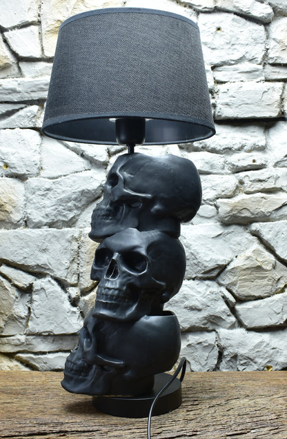 Handmade ceramic skull lamp black matt