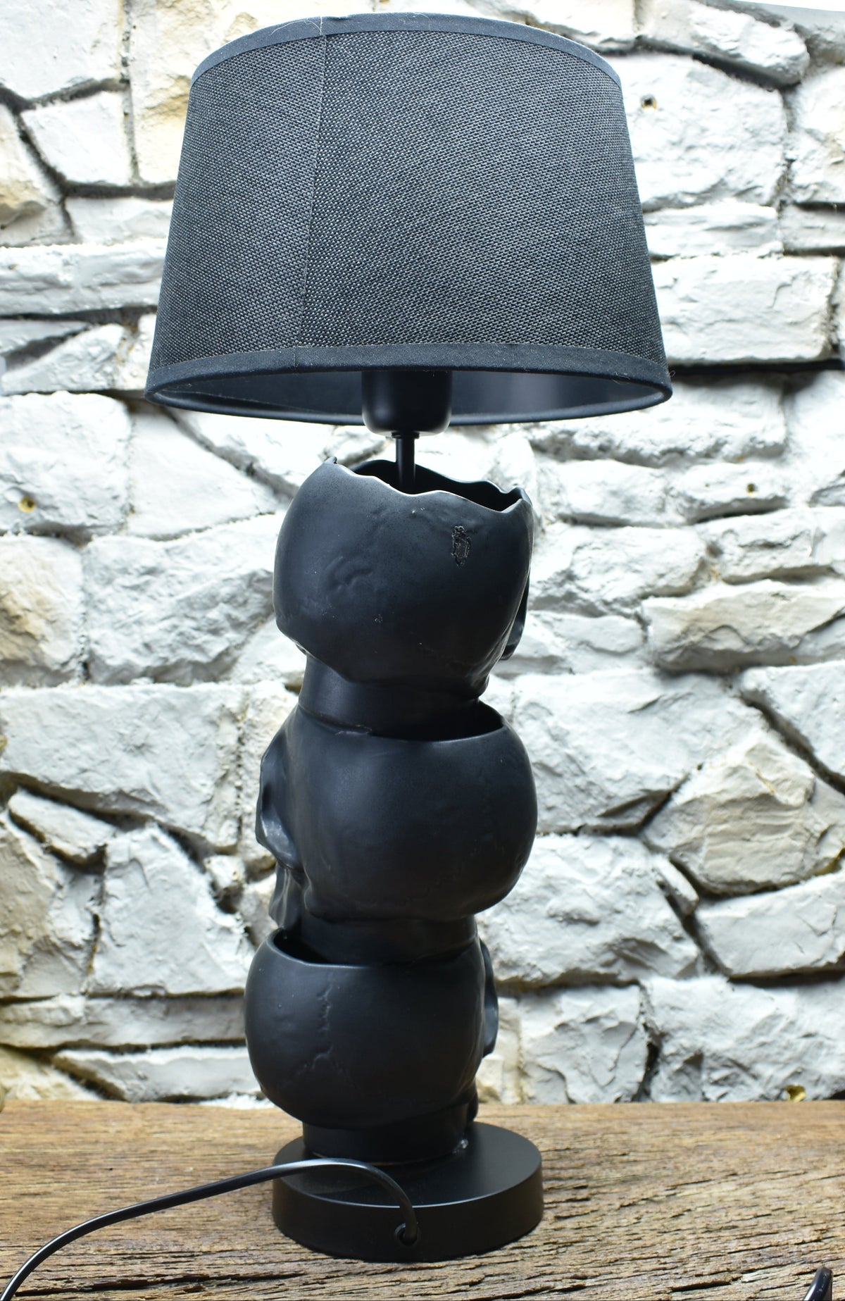 Handmade ceramic skull lamp black matt