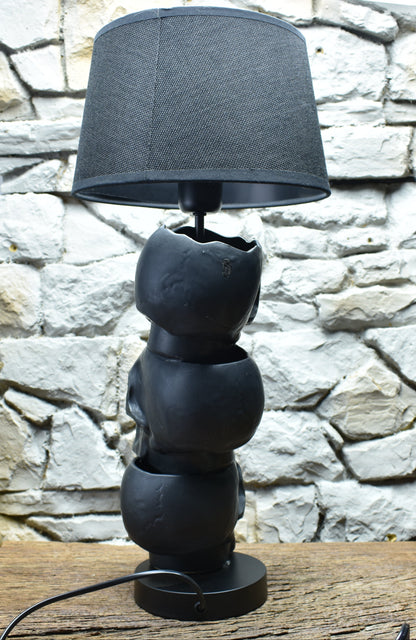 Handmade ceramic skull lamp black matt