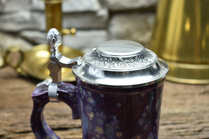 Handmade ceramic chalice with pewter lid - purple effect glaze