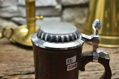 Handmade ceramic chalice with pewter lid - brown
