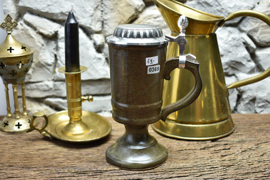 Handmade ceramic chalice with pewter lid - brown