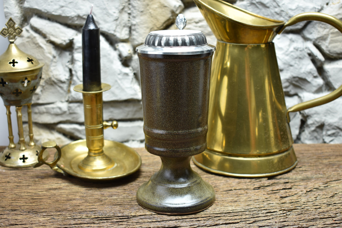 Handmade ceramic chalice with pewter lid - brown