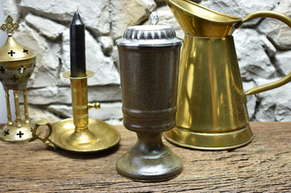 Handmade ceramic chalice with pewter lid - brown