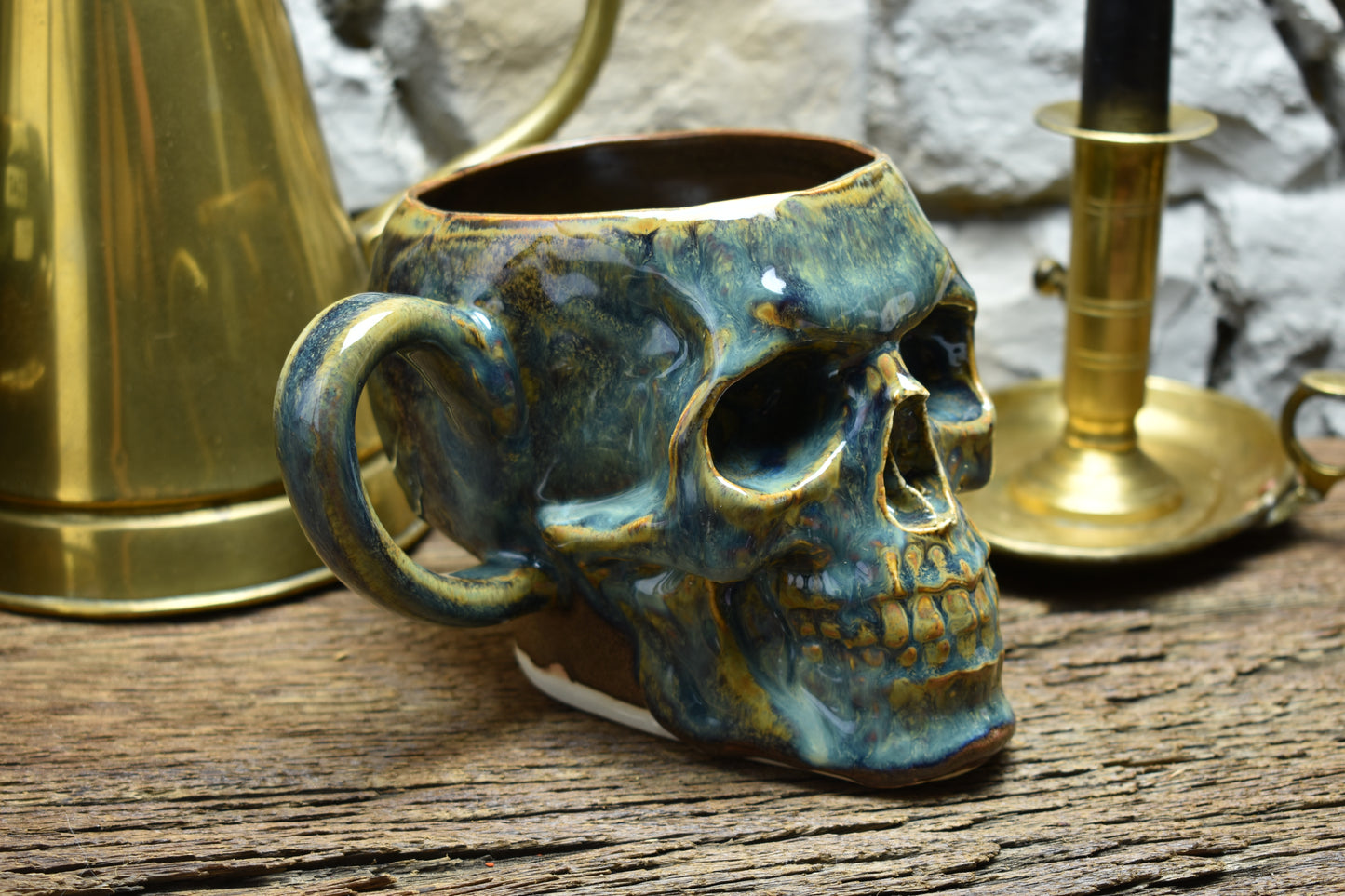 Skull mug Large 800ML blue/brown/green glaze