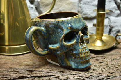 Skull mug Large 800ML blue/brown/green glaze