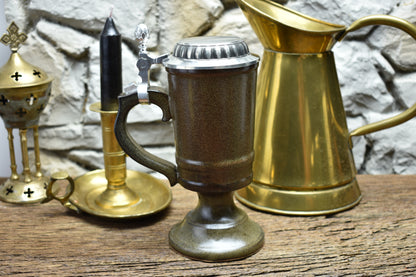 Handmade ceramic chalice with pewter lid - brown