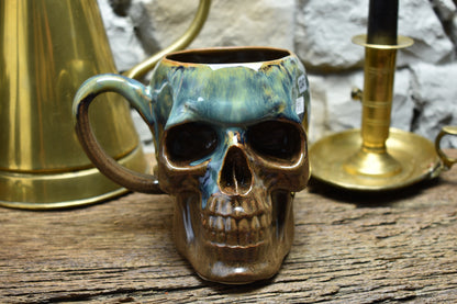 Skull mug Large 800ML blue/brown/green glaze 2