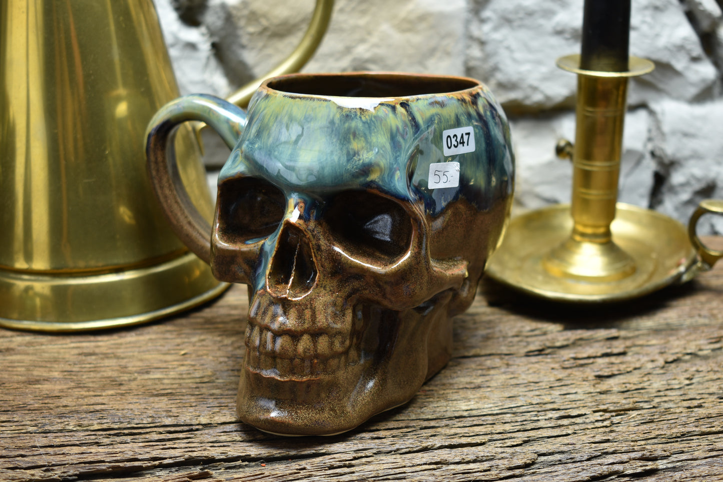 Skull mug Large 800ML blue/brown/green glaze 2