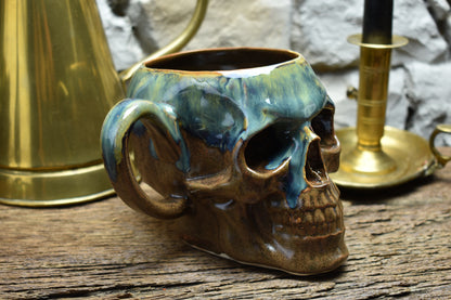 Skull mug Large 800ML blue/brown/green glaze 2