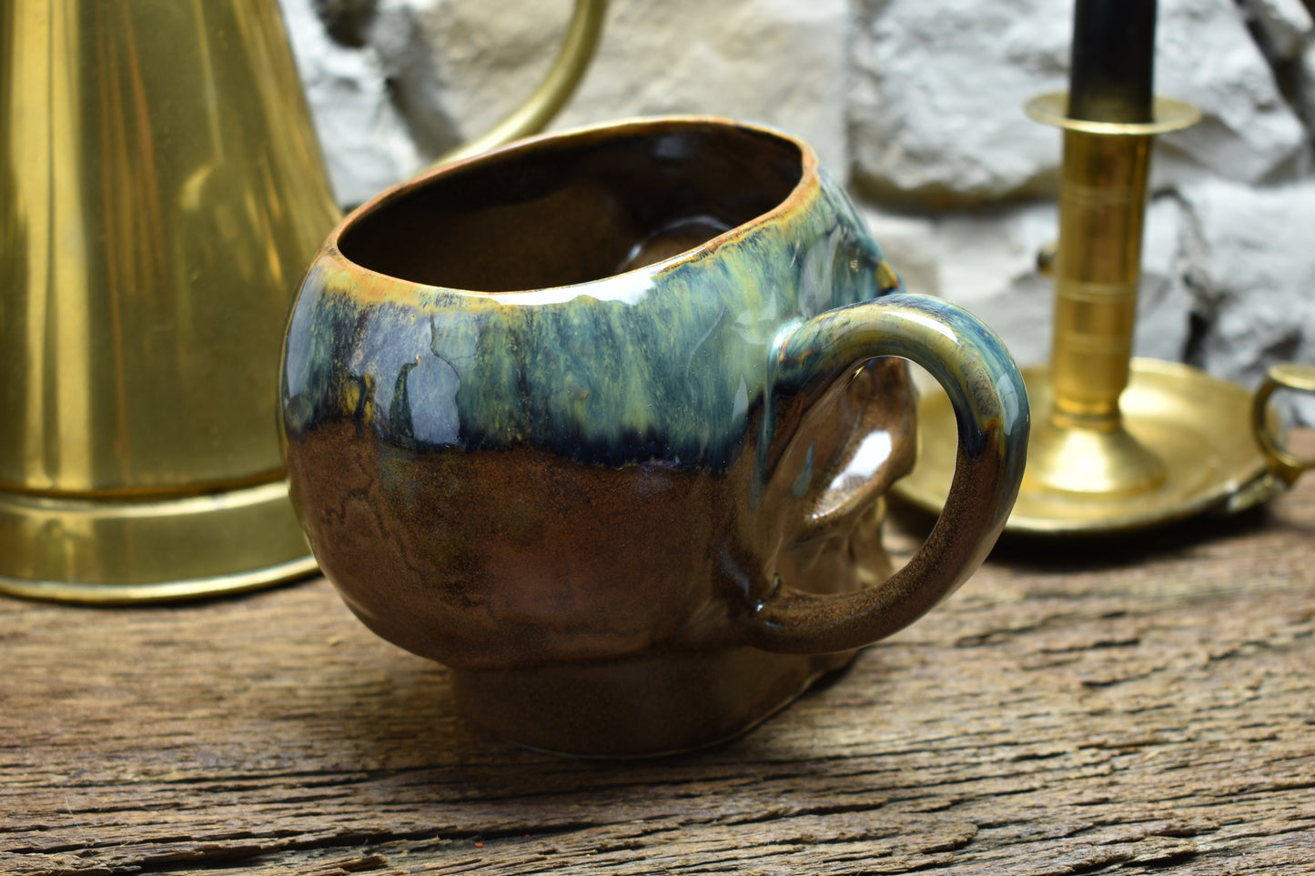 Skull mug Large 800ML blue/brown/green glaze 2