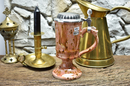 Handmade ceramic chalice with pewter lid - pink effect glaze