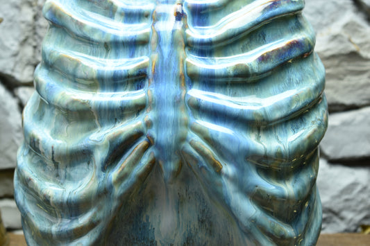 (Online only) Handmade ribcage vase blue effect glaze