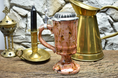 Handmade ceramic chalice with pewter lid - pink effect glaze