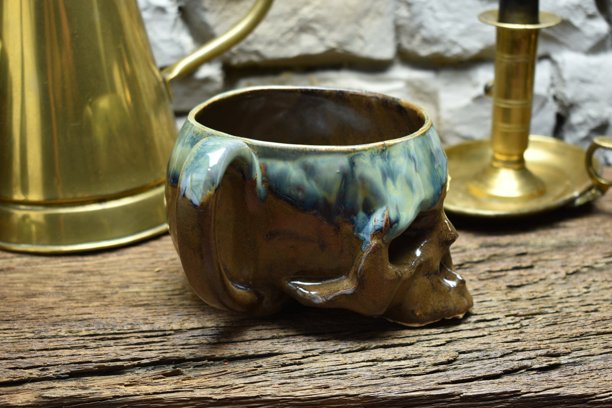 Skull mug medium 500ML blue/brown/green glaze