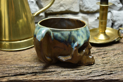 Skull mug medium 500ML blue/brown/green glaze