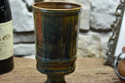 Handmade ceramic chalice - brown/blue/green effect glaze