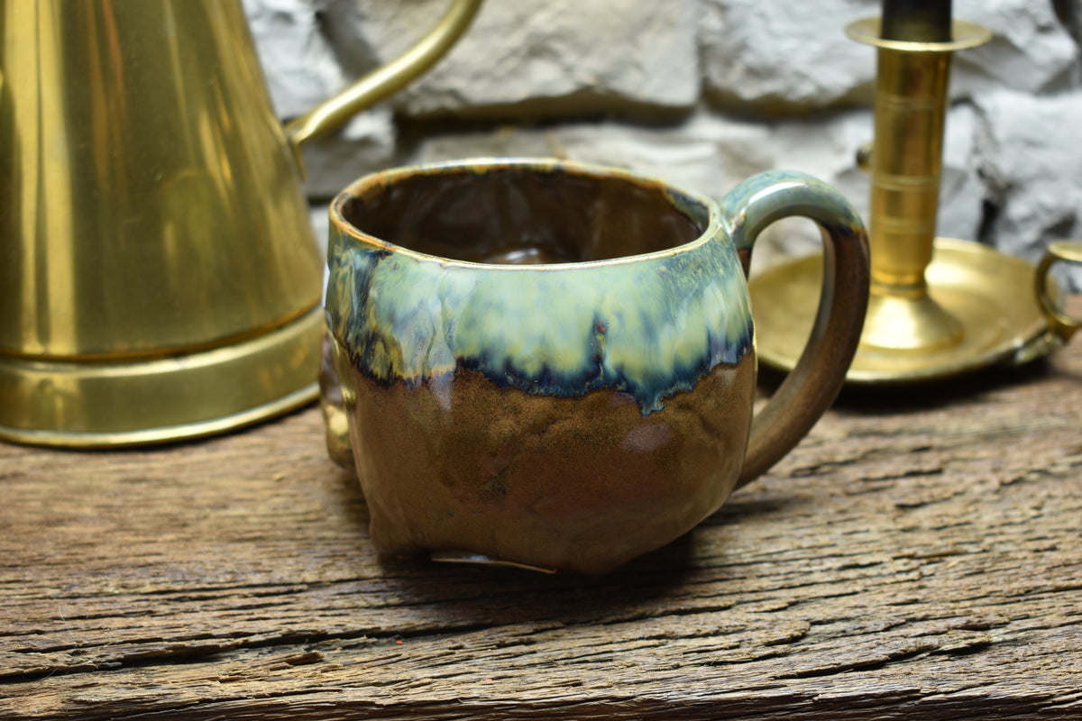 Skull mug medium 500ML blue/brown/green glaze