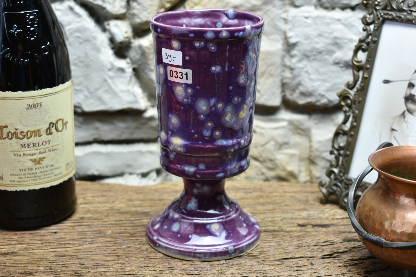 Handmade ceramic chalice - purple effect glaze