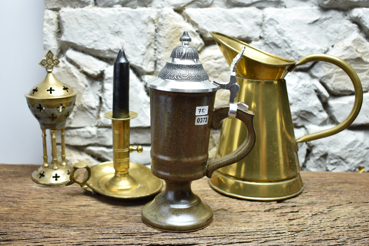 Handmade ceramic chalice with pewter lid - brown